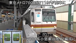 【東京メトロ7000系8両編成8編成目の廃車に】東京メトロ7000系7119Fが廃車に ~7000系小窓車は残り2編成に~