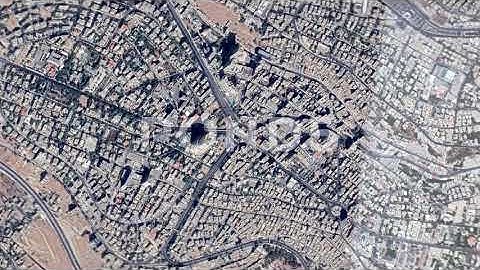 Zoom in from space and focus on Amman, Jordan. 3D Animation. Background for travel intro.