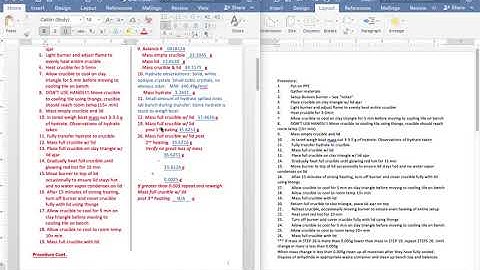Chem 200L: Formatting Procedure/Data/Observations Section of Lab notebook for assignments