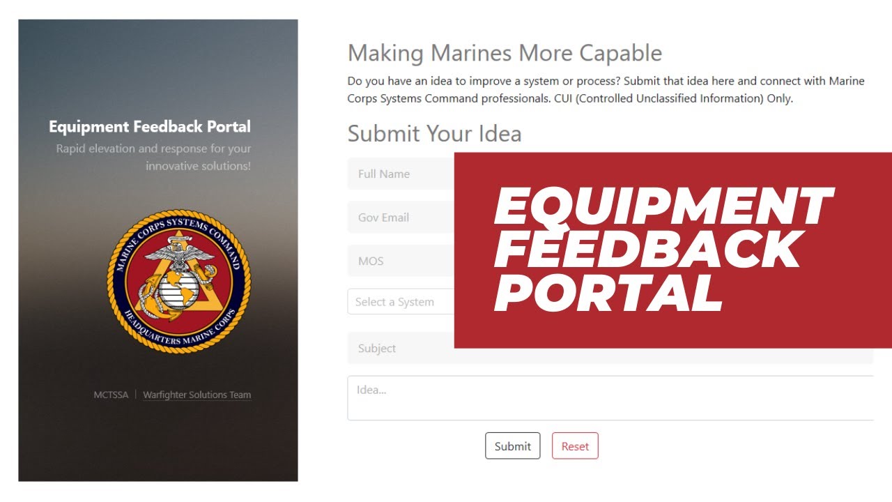 Marine Corps Systems Command's Equipment Feedback Portal - YouTube