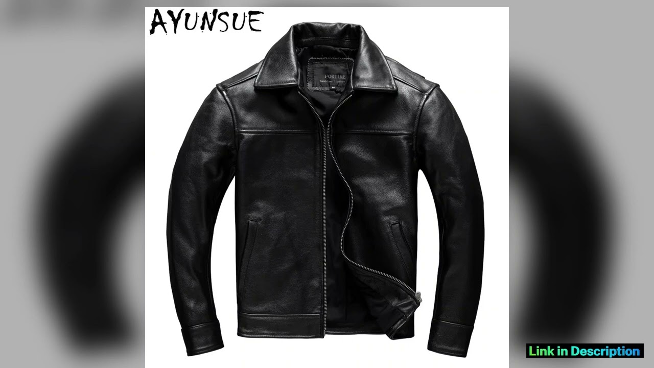 AYUNSUE Genuine Leather New in Jacket Cowhide Large Mens Clothing Black Jackets Business Casual Coa