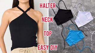 Cara memotong dan menjahit atasan halter neck | crop top | DIY yang mudah.
