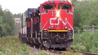 Four Engines Lead a Late Stack train CN 120 at Painsec Junction at Track Speed