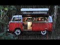 Solo camping in rain  iconic 1975 vw van life cosy relax and sleep asmr 