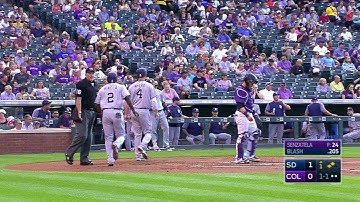 SD@COL: Padres score two on a wild play in the 1st