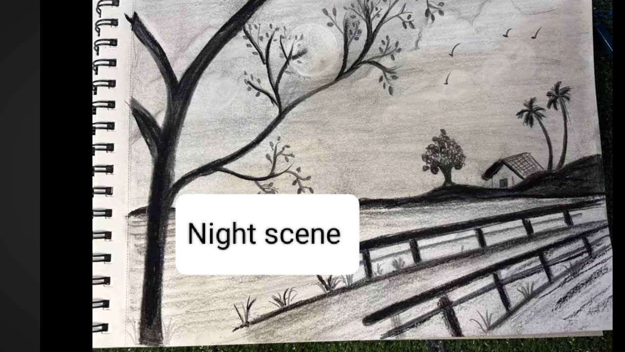 How to Draw Moonlight Night Scene with Pencil Sketch Step by Step 🌙✏️