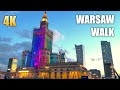 Warsaw 🇵🇱 Poland Autumn Walk (Evening &amp; Night HDR Video) Ultra HD 4K Walking Tour Video