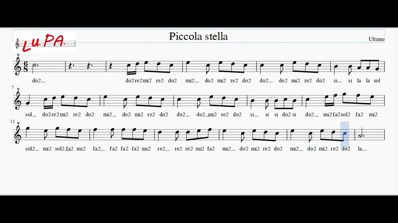 Piccola Stella (Ultimo) - Flauto dolce - Note - Spartito - Karaoke - Canto  - Instrumental - Musica 