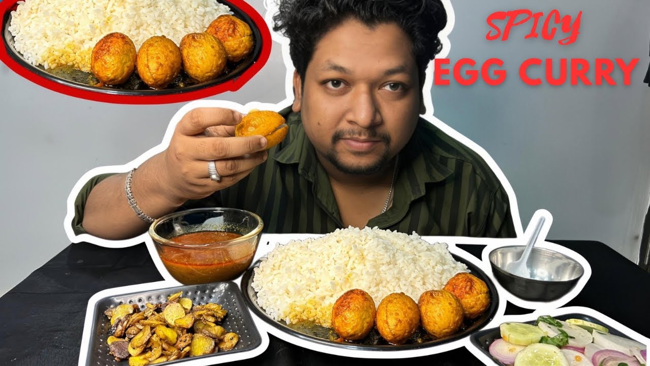 Extreme Spicy 🔥 Egg Curry  /  Aloo Bhaja  /  Salad   Mukbang