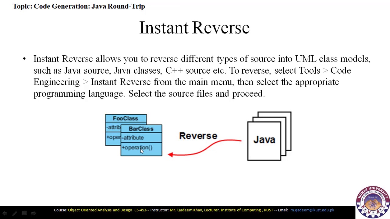 FACULTY051 CS453 KUST20201 L26 V1 Round Trip of a Class Diagram to Java ...