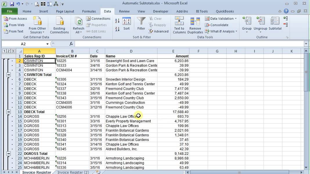 How To Add Subtotals In Excel Table