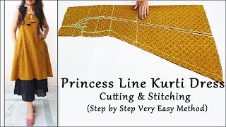 #princesslinekurti dress cutting and stitching | stylish #kurtidress
from printed fabric :: learn how to make it with very easy step by
method , hope yo...