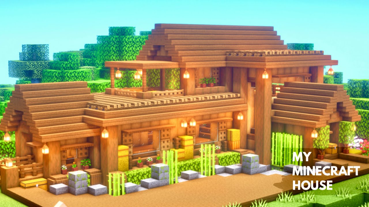 Minecraft: How to build a beautiful and easy big wooden house - YouTube