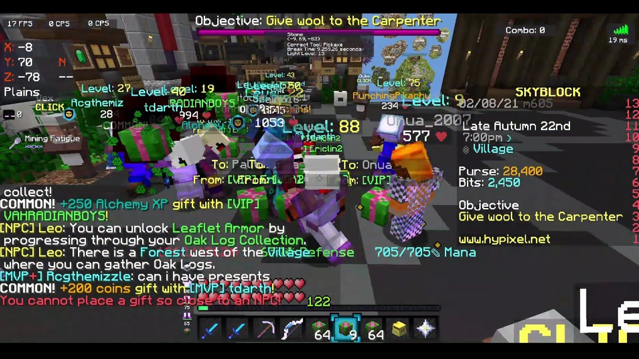 How many snow minions from 3 stacks of green gifts? (Hypixel Skyblock) YouTube