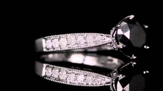2 1/4 CTW Round Black and White Diamond Engagement Ring in 14K White Gold