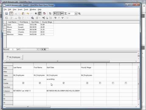 LibreOffice Base (24) Query Between