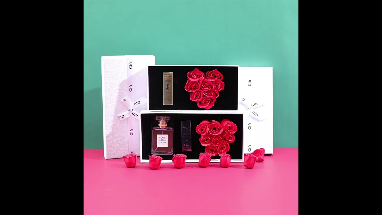 Custom luxury cosmetic packaging box perfume packing gift paper box with ribbon