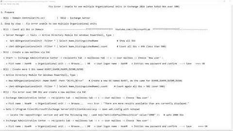 Fix Error : Unable to see multiple Organizational Units in Exchange 2016 (when total OUs over 500)