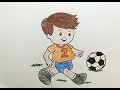 تعليم الرسم للمبتدئين رسم سهل ولد يلعب كرة قدم           
