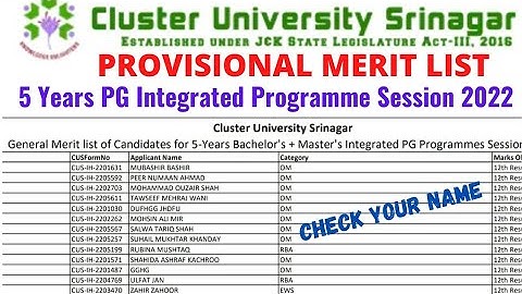 Cluster University 2022 PG 5 Years Integrated Programme General merit list out_check now#bca#mca
