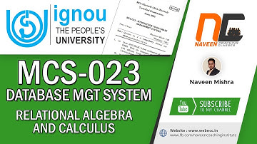 Relational Algebra & its operations, Calculus | MCS023 Hindi #ignoubca #bca #dbms #dbmstutorials