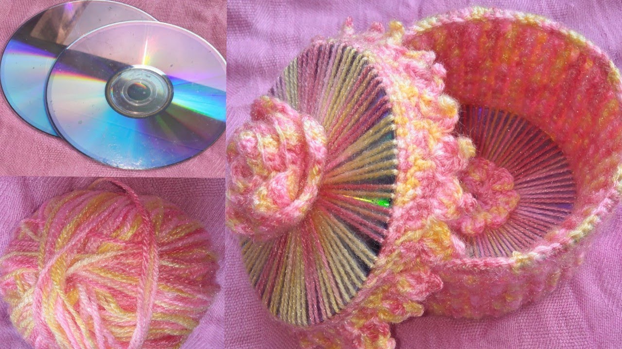 How to reuse old cds make crochet basket/ best recycle waste material