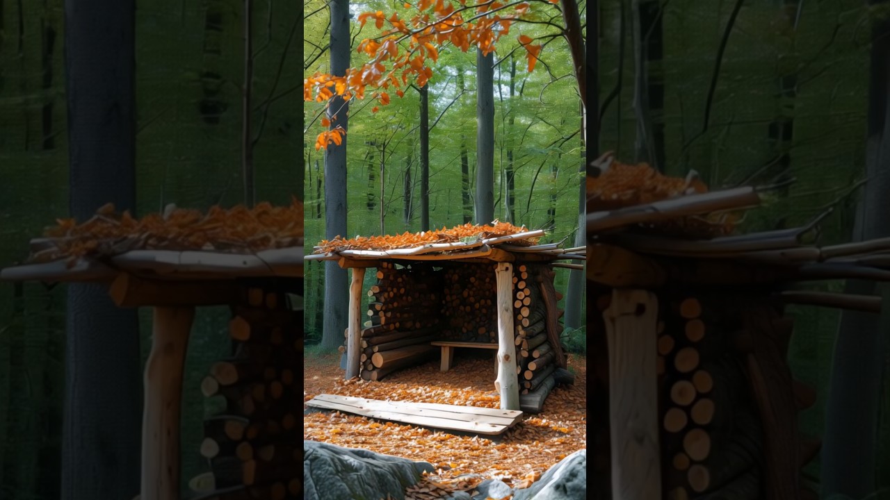 Primitive Shelter Building with Wood and Leaves | Survival in the Wild 