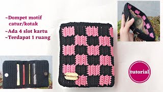 cara membuat dompet rajut motif catur/kotak | dompet rajut lipat |crochet wallet