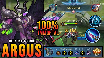 31 Kills + MANIAC!! MVP 19.1 Points Argus Best Build 100% IMMORTAL - Build Top 1 Global Argus ~ MLBB