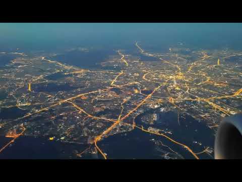Очень красивый полет над ночной Москвой. Май 2021. Центр Москвы. Аэропорт Шереметьево.