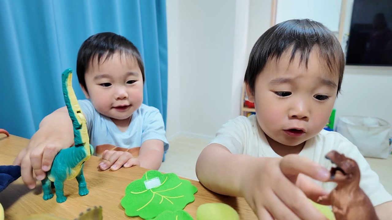 怖いけど好きな恐竜🦖に夢中な双子男子【2歳8ヶ月】