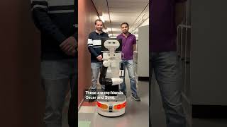 Greetings from Tiago, the research robot, and our electrical engineering students Oscar and Suraj 🤖