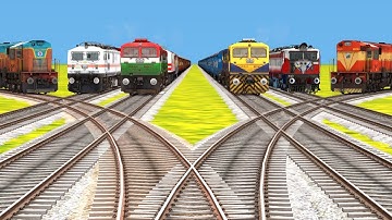 6 TRAINS CROSSING ON BUMPY FORKED RAILROAD TRACKS | Train Simulator 2022 | Railroad