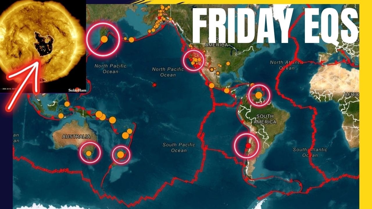 Earthquake activity ramping up with large Coronal hole facing Earth. Friday update.