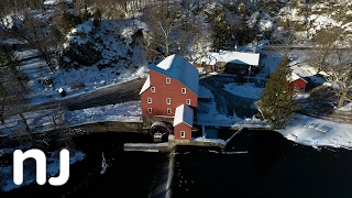 Drone View Of Historic Clinton Covered In Snow