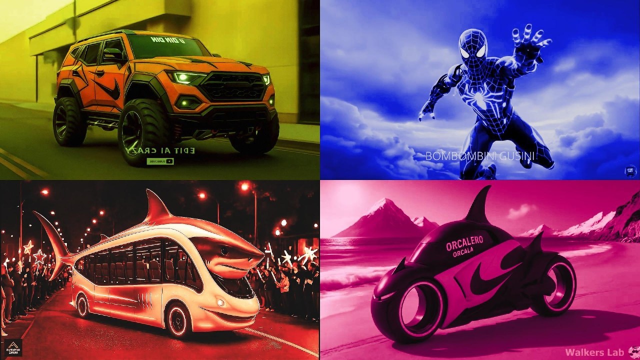 🟠 ORANGE MONSTER SUV 🆚 🔵 SKY POWER SPIDER HERO🦈 SHARK PARTY BUS 🆚 🩷 ORCALERO FUTURE BIKE