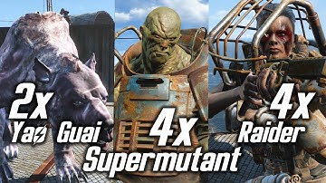 Fallout 4 - Wasteland Workshop - 2 Yao Guai VS 4 Raider VS 4 Supermutant