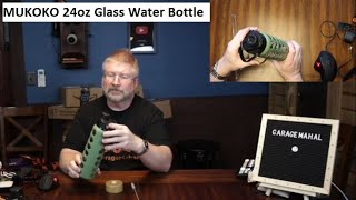 MUKOKO 24oz Glass Water Bottle with 2 Lids-Handle Flip Lid & Bamboo Straw Lid