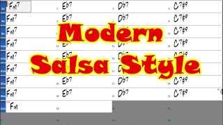 Modern Salsa Play-A-Long backing track chord progression Fm7-Eb7-Db7-C7#9 chords