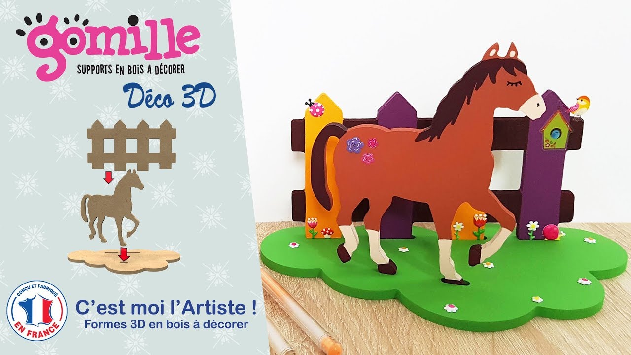Support 3D cheval en bois à décorer - Fabrication française de qualité