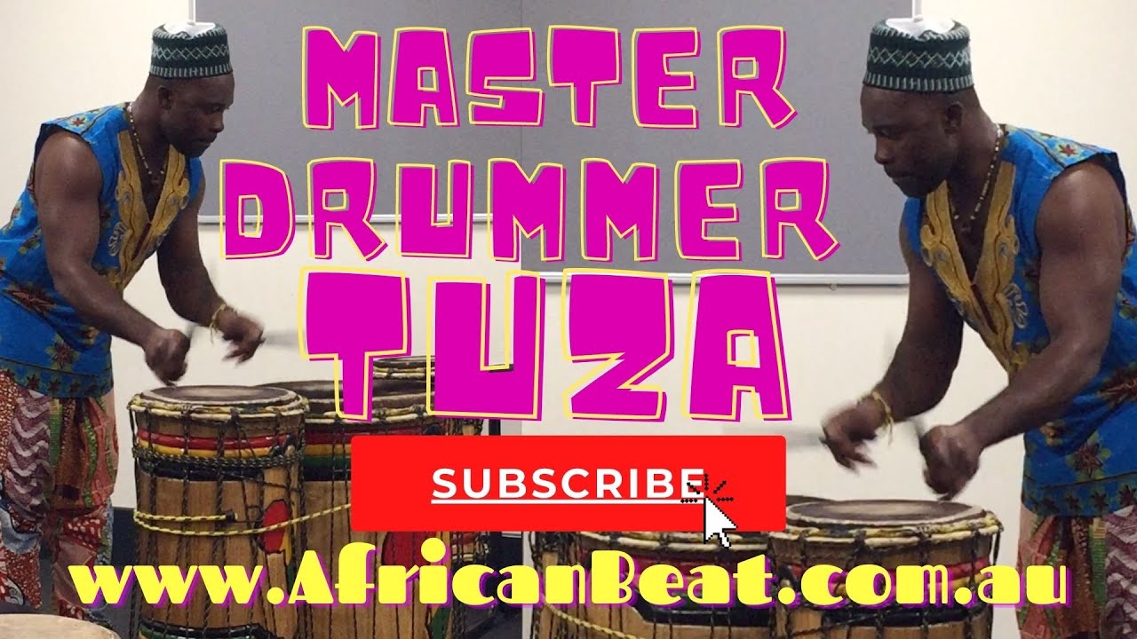 Master Drummer Tuza Demonstrating the "Djembe" African Drum Speeding Up