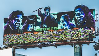 GOT CAUGHT!! Skeam (ICR & BWS) - What We Do In The Shadows Graffiti on Billboard in Los Angeles
