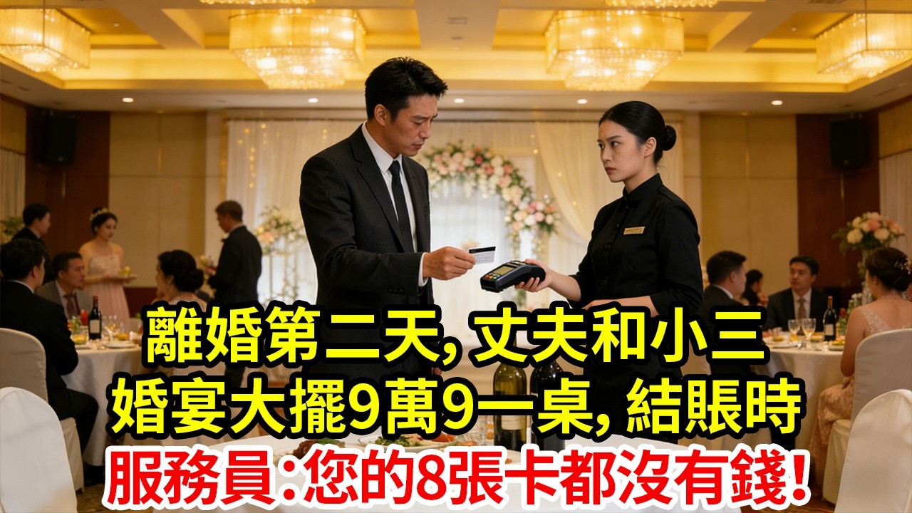 離婚第二天，丈夫和小三 婚宴大擺9萬9一桌，結賬時 服務員：您的8張卡都沒有錢！#為人處世#生活經驗#情感故事#婚姻