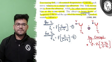 Two tuning forks with natural frequencies of \( 340 \mathrm{~Hz} \) each move relative to a stat...