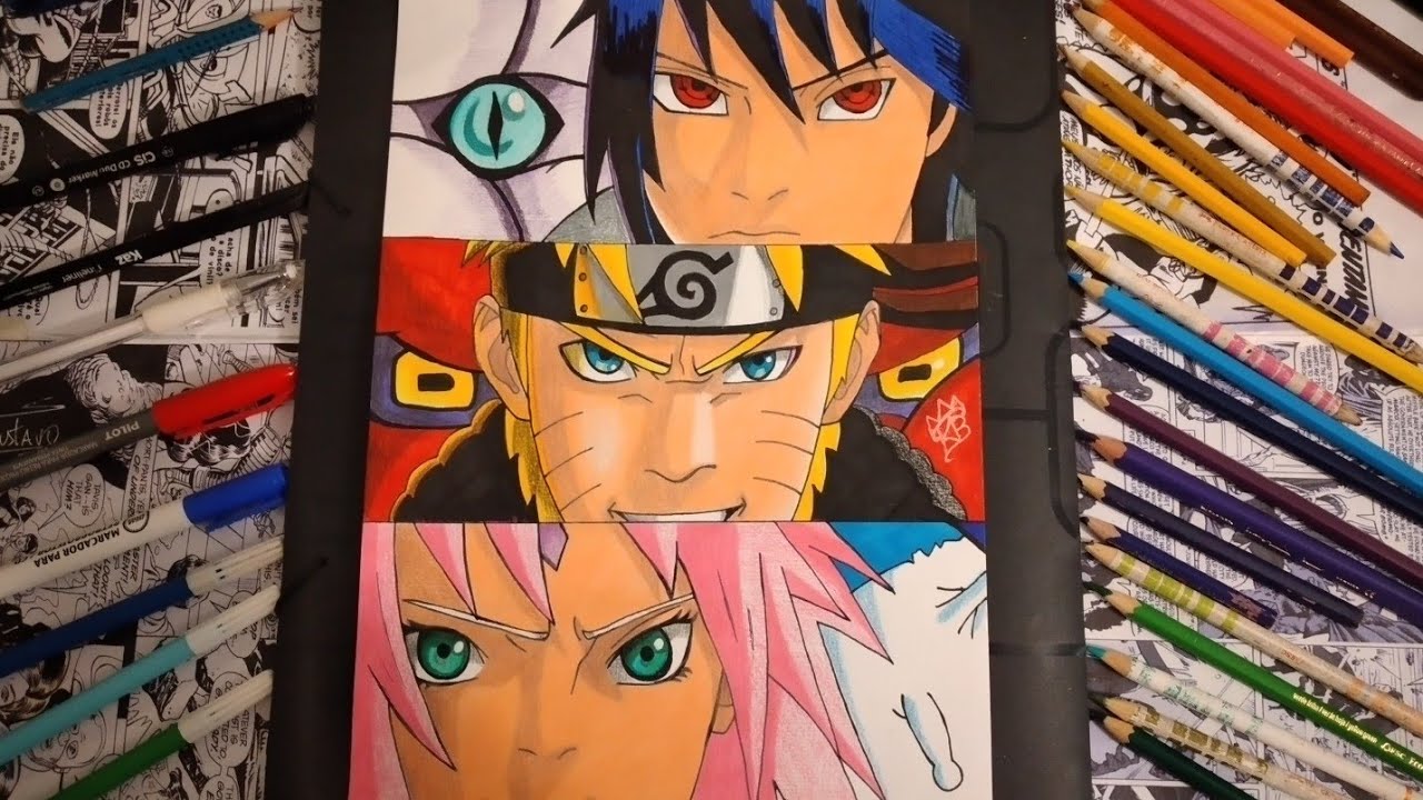 COMO DESENHAR - NARUTO, SASUKE E SAKURA