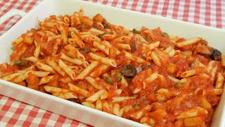 Cómo hacer pasta con salsa Caponata Siciliana Receta Italiana muy fácil y sabrosa