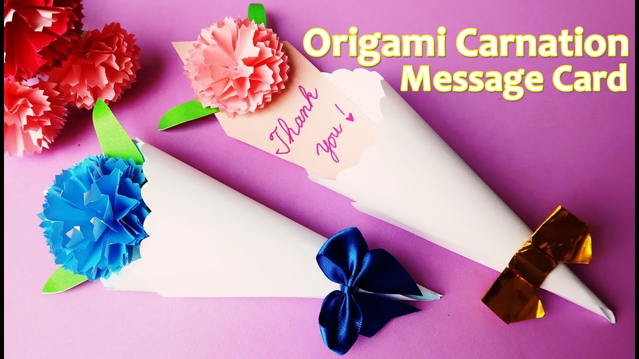 折り紙 カーネーション花束 メッセージカード 作り方 母の日 父の日に Origami Paper Craft Flower Message Card Easy Tutorial Youtube