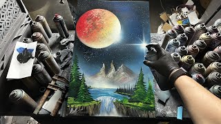 Valley under burning Moon 🌙 - SPRAY PAINT ART by Skech