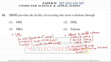 Question 16 UGC NET Computer science paper solution August 2016 Database DDL DML