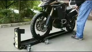 Garage motorcycle dolly mover with wheel chock screenshot 1